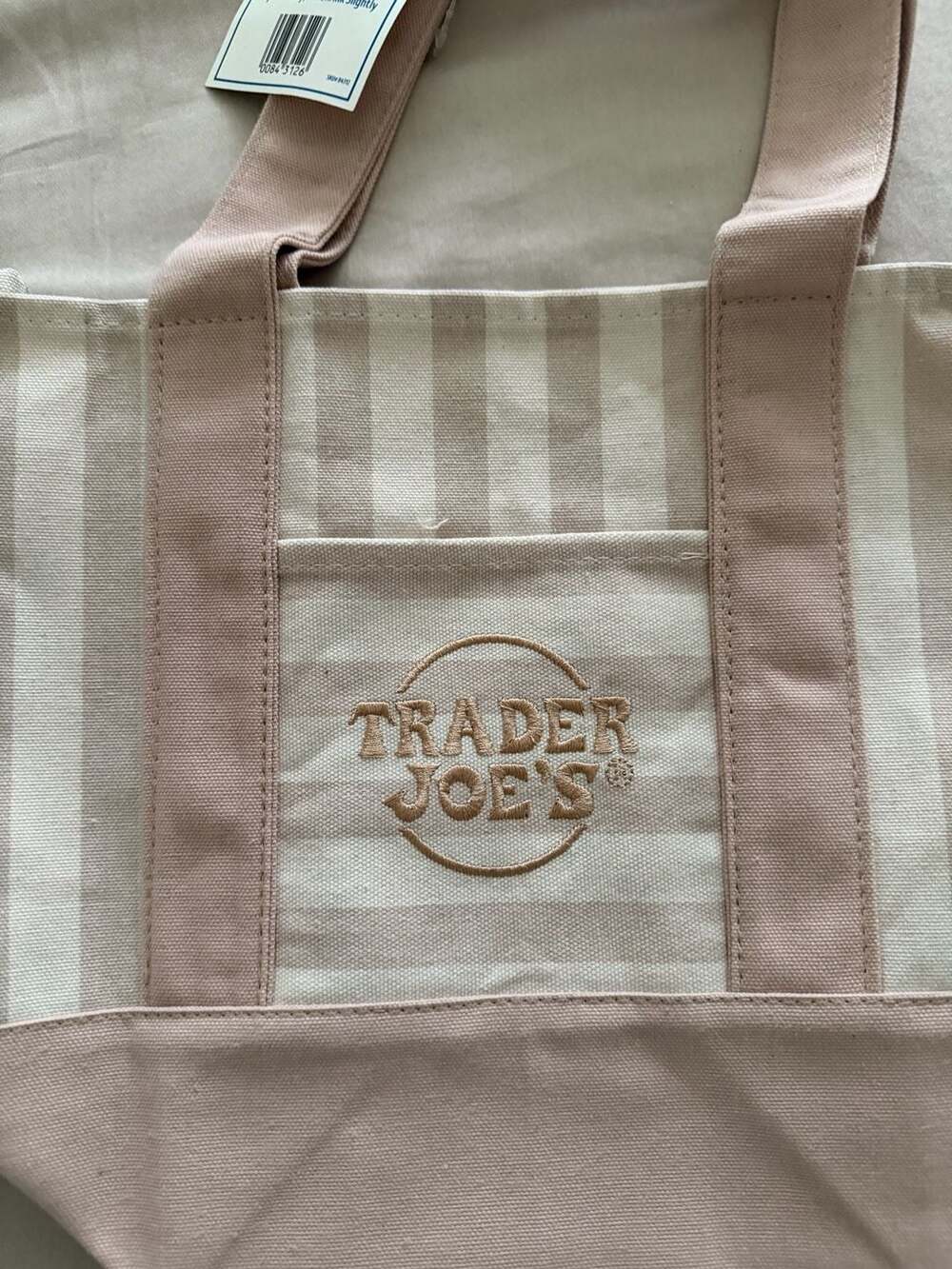 Trader Joe's Mini Pastel Striped Canvas Tote Bag - Beige